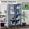 Four Glass Door Storage Cabinet with Adjustable Shelves and Feet Cold-Rolled Steel Sideboard Furniture for Living Room Kitchen Blue