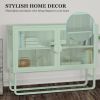 Double Glass Door Storage Cabinet with Adjustable Shelf U-Shaped Leg Cold-Rolled Steel Sideboard Furniture for Living Room Kitchen Mint Green