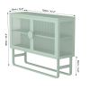 Double Glass Door Storage Cabinet with Adjustable Shelf U-Shaped Leg Cold-Rolled Steel Sideboard Furniture for Living Room Kitchen Mint Green