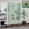 Double Glass Door Storage Cabinet with Adjustable Shelves and Feet Cold-Rolled Steel Sideboard Furniture for Living Room Kitchen Mint green