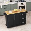 Kitchen Island Cart with 2 Door Cabinet and Three Drawers; 53.5 Inch Width with Spice Rack; Towel Rack (Black)