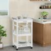 Rolling Kitchen Trolley Cart Steel White Top Removable Tray W/Storage Basket &Drawers