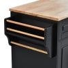 K&K kitchen cart with Rubber wood desktop rolling mobile kitchen island with storage and 5 draws 53 Inch width (Black)