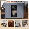 K&amp;K Store Kitchen Island Cart with Two Storage Cabinets and Four Locking Wheels; Wine Rack; Two Drawers; Spice Rack; Towel Rack (Grey Blue)