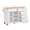 K&K kitchen cart with Rubber wood desktop rolling mobile kitchen island with storage and 5 draws 53 Inch width (White)