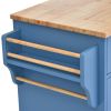 K&K kitchen cart with Rubber wood desktop rolling mobile kitchen island with storage and 5 draws 53 Inch width (Blue)