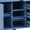 K&K kitchen cart with Rubber wood desktop rolling mobile kitchen island with storage and 5 draws 53 Inch width (Blue)