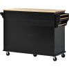 K&K kitchen cart with Rubber wood desktop rolling mobile kitchen island with storage and 5 draws 53 Inch width (Black)