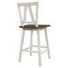 TOPMAX Farmhouse 2-Piece Counter Height Dining Chair Set; Wooden Kitchen Chair Set for Small Places; Walnut+Distressed White; Set of 2