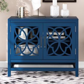 U-style Wood Storage Cabinet with Doors and Adjustable Shelf; Entryway Kitchen Dining Room; Navy Blue
