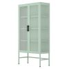 Double Glass Door Storage Cabinet with Adjustable Shelves and Feet Cold-Rolled Steel Sideboard Furniture for Living Room Kitchen Mint green