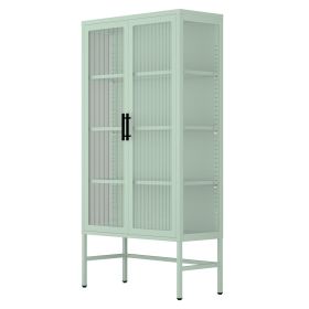 Double Glass Door Storage Cabinet with Adjustable Shelves and Feet Cold-Rolled Steel Sideboard Furniture for Living Room Kitchen Mint green