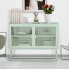 Double Glass Door Storage Cabinet with Adjustable Shelf U-Shaped Leg Cold-Rolled Steel Sideboard Furniture for Living Room Kitchen Mint Green