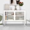 Double Glass Door Storage Cabinet with Adjustable Shelf U-Shaped Leg Cold-Rolled Steel Sideboard Furniture for Living Room Kitchen White