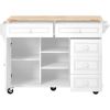 K&K kitchen cart with Rubber wood desktop rolling mobile kitchen island with storage and 5 draws 53 Inch width (White)