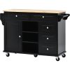 K&K kitchen cart with Rubber wood desktop rolling mobile kitchen island with storage and 5 draws 53 Inch width (Black)