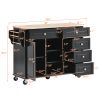 K&K kitchen cart with Rubber wood desktop rolling mobile kitchen island with storage and 5 draws 53 Inch width (Black)