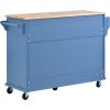 K&K kitchen cart with Rubber wood desktop rolling mobile kitchen island with storage and 5 draws 53 Inch width (Blue)