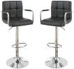 Black Faux Leather Bar Stool Counter Height Chairs Set of 2 Adjustable Height Kitchen Island Stools