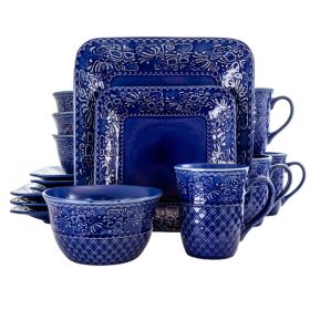 Elama Indigo Lotus 16 Piece Square  Dinnerware Set