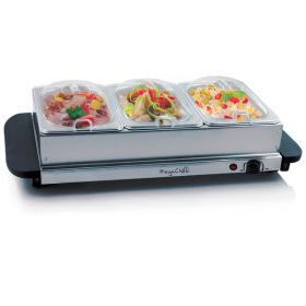 MegaChef Buffet Server &amp; Food Warmer With 3 Removable Sectional Trays , Heated Warming Tray and Removable Tray Frame