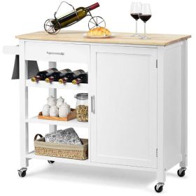 Rolling Storage Cabinet Kitchen Cart For Home And Bar Commercial Usage (Color: White)