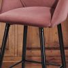 Modren Bar Stools Set of 2;  28'' Stools with Back for Kitchen;  Metal Frame Velvet Upholstered;  Kitchen Stools for Island;  Rose